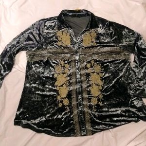 Andree by Unit Sz 1x Blue Velvet Embroidered